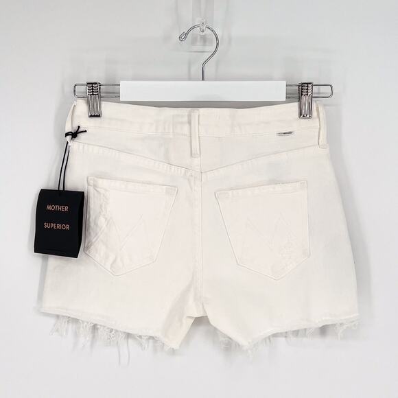 MOTHER The Dutchie Fray Embroidered Denim Shorts Women’s 24 Almost Innocent NWT - Picture 7 of 7
